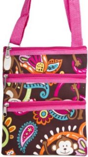 Brown Monkey Print Small Hipster Cross Body Shoulder Bag Purse Handbag with Pink Trim: Girls Purse: Clothing