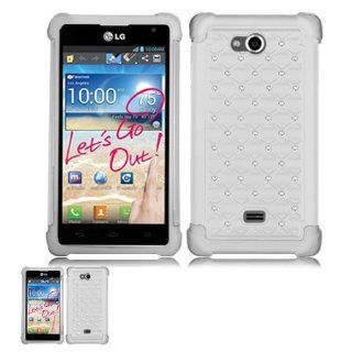 LG Spirit 4G MS870 White And White Hardcore Spot Diamond Case: Cell Phones & Accessories