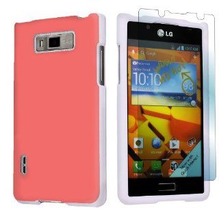 LG Optimus Showtime L86C White Protective Case + Screen Protector By SkinGuardz   Summer Orange: Cell Phones & Accessories
