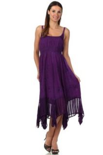 Sakkas 1011 Stonewashed Empire Waist Simple Floral Striped Crepe Handkerchief Hem Dress   Purple   One Size at  Womens Clothing store: Ruffle Dresses Women