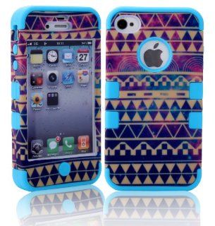 MagicSky PC + Silicone Galaxy Tribal Pattern Case for Apple iPhone 4/4S   1 Pack   Retail Packaging   Blue: Sports & Outdoors