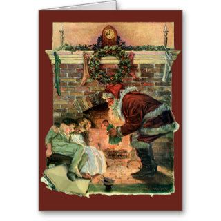 Vintage Christmas, Victorian Santa Claus Fireplace Greeting Cards