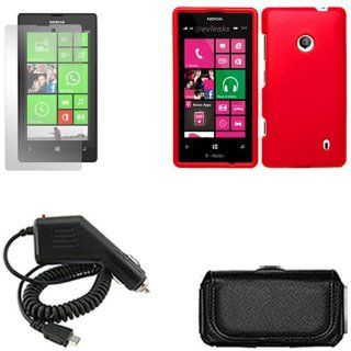 iFase Brand Nokia Lumia 521 Combo Rubber Red Protective Case Faceplate Cover + LCD Screen Protector + Rapid Car Charger + Black Horizontal Leather Pouch for Nokia Lumia 521: Cell Phones & Accessories