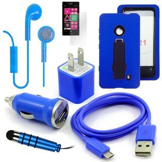 Metro PCS Nokia Lumia 521 Blue Impact Proof Rugged Case, USB Car Charger Plug, USB Home Charger Plug, USB 2.0 Data Cable, Metallic Stylus Pen, Stereo Headset & Screen Protector (7 Items) Retail Value: $89.95: Cell Phones & Accessories