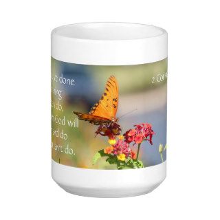 Butterfly on Wildflowers w Corinthians Bible Verse Mugs