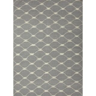 Flat Weave Flat pile Geometric Blue Wool Rug (5' x 8') JRCPL 5x8   6x9 Rugs