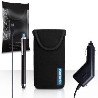 Nokia Lumia 525 Case Black Neoprene Pouch Cover With Caseflex Logo And Stylus Pen / Car Charger: Cell Phones & Accessories