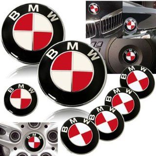 1997 2003 BMW E39 525 528 530 535 540 Red Emblems with Wheel Caps Set: Automotive