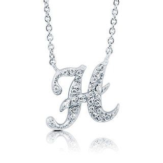 BERRICLE Cubic Zirconia CZ 925 Sterling Silver Cursive Initial Letter H Pendant: Pendant Necklaces: Jewelry