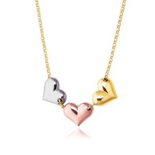 14K Tri Color Gold Triple Heart Necklace: Jewelry