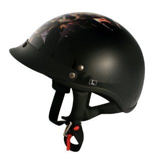 VCAN V531 Cruiser Hot Skull and Fire Gloss Black Large Half Helmet: Automotive