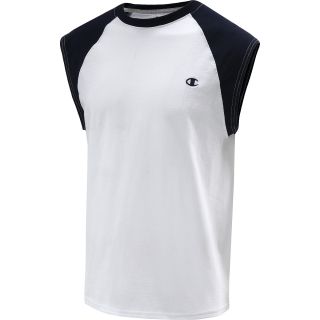 CHAMPION Mens Jersey Cap Sleeve T Shirt   Size: Xl, White/navy