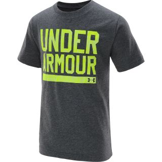 UNDER ARMOUR Boys Script Short Sleeve T Shirt   Size: Small, Carbon/yellow