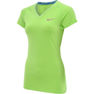 NIKE Womens Pro II V Neck Short Sleeve Top   Size: Large, Flash Lime/pink