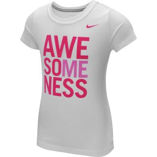NIKE Girls Awesomeness Short Sleeve T Shirt   Size: Small, White/grey Heather