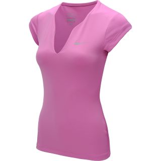NIKE Womens Pure Short Sleeve Tennis Shirt   Size: Large, Red Violet/silver