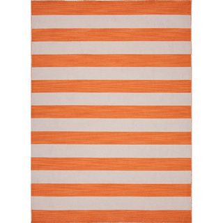 Handmade Flat Weave Stripe Pattern Grey/ Orange Rug (8 X 10)