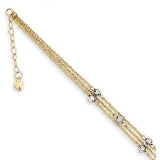 Triple Strand 14K Two Tone Gold Anklet: Jewelry
