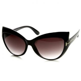 Womens High Fashion Oversized Glam Cateye Sunglasses (Black): Clothing