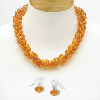 Silvertone Amber Colored Crystal Jewelry Set: Jewelry