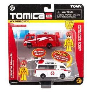 Tomica Hypercity Dual Die Cast Truck Set   Hino Fire Truck and Toyota Himedic Toys & Games