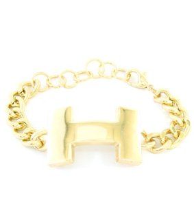 Basketball Wives Love and Hip Hop Atlanta 9"L Celebrity Style Gold 3"L H Chain Link Bracelet: Jewelry