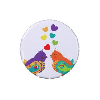 Cute Colorful Love Birds Ditsy Love Hearts Candy Tin