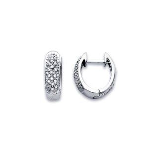 Hoop Diamond Earrings 14k White Gold Huggie Small (1/5 Carat): Jewel Tie: Jewelry
