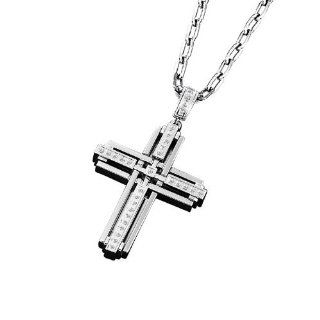 Triton Stainless Steel Cross Pendant with Diamonds Necklaces Jewelry