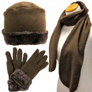 Luxury Divas Brown Cloche Fur Trim Fleece 3 Piece Hat Scarf & Glove Set at  Womens Clothing store: Cold Weather Gloves