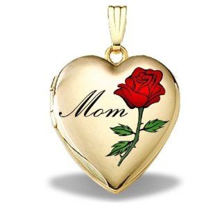 14K Solid Yellow Gold Mothers Day "Mom" Heart Locket 3/4 Inch X 3/4 Inch in Solid 14K Yellow Gold Jewelry