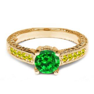 1.67 Ct Green Created Emerald Canary Diamond 925 Yellow Gold Plated Silver Ring: Jewelry
