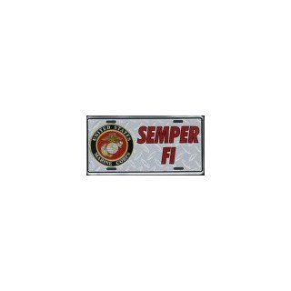Semper Fi License Plate (US Marines) Diamond Plate Style Automotive