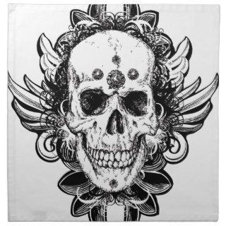 Antique skull line art Fantasy horror art Cloth Napkins