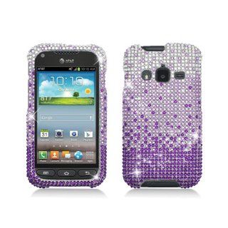 Purple Silver Waterfall Bling Gem Jeweled Crystal Cover Case for Samsung Galaxy Rugby Pro SGH I547 Cell Phones & Accessories