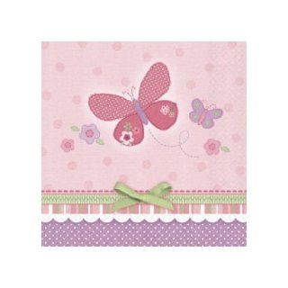 Carter Baby Pink Stripe Butterfly Design Square Beverage Party Napkins: Kitchen & Dining