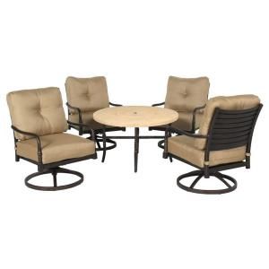 Hampton Bay Madison 5 Piece Patio Fire Pit Chat Set with Textured Golden Wheat Cushions DISCONTINUED 13H 001 5FSR