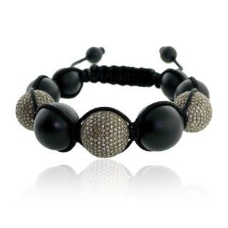 Black Onyx Gemstone Beaded Macrame Bracelet Fashion Jewelry: Jewelry