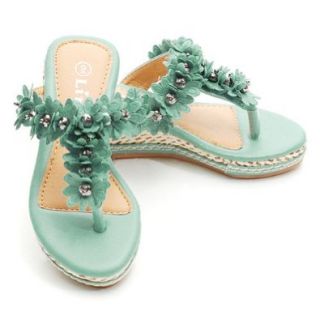 Toddler Little Girls Size 10T Lt Blue Flower T Strap Wedge Sandal Shoe Forever Link Shoes