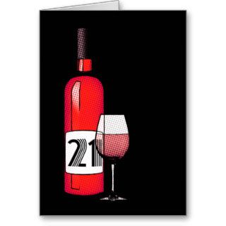 happy 21st birthday : halftone wine bottle and gla card