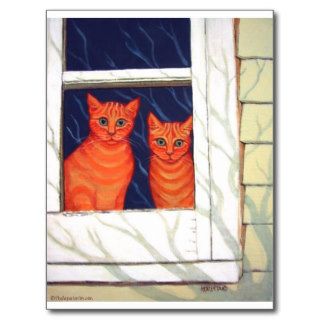 Inside Looking Out   Orange Tabby Cats Post Card