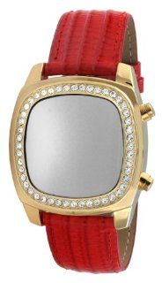 TKO ORLOGI Women's TK573 GRD Gold Crystalized Mirror Digital Red Leather Strap Watch Watches