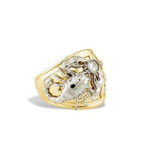 14k Yellow White Gold Scorpion Eagle CZ Mens Band Ring: Jewelry