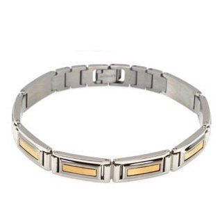 14K Two Tone Gold Stainless Steel Men's Bracelet: Jewelry