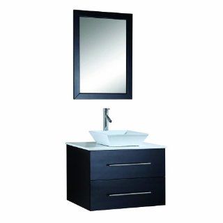 Virtu USA MS 560 S ES Marsala 30 Inch Wall Mounted Single Sink Bathroom Vanity Set with White Stone Countertop, Faucet, Espresso Finish   Modern Vanity  