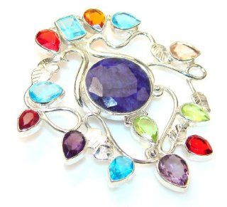 Created Sapphire Women's Silver Pendant 21.40g (color: navy blue, dim.: 2 5/8, 2 3/8, 1/4 inch). Created Sapphire, Created Blue Topaz, Garnet, Amethyst, Created Golden Topaz, Peridot, Honey Quartz Crafted in 925 Sterling Silver only ONE pendant availab