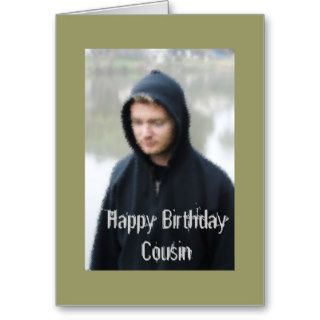 Happy Birthday Cousin, guy in hoodie Card