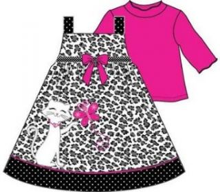 Bonnie Jean Baby Girls Leopard Corduroy Cat Jumper Dress Set, Black/White, 2T   4T: Clothing