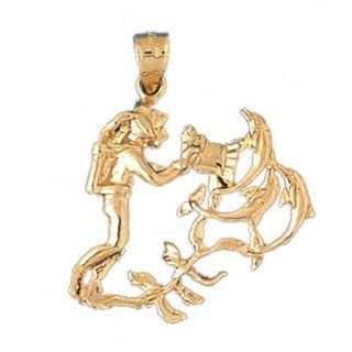 14K Yellow Gold Scuba Diver With Coral Pendant: Jewelry