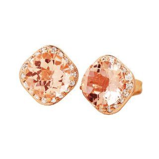 18k Rose Gold Morganite & Diamond Stud Earrings Ct.tw 4.50: Jewelry